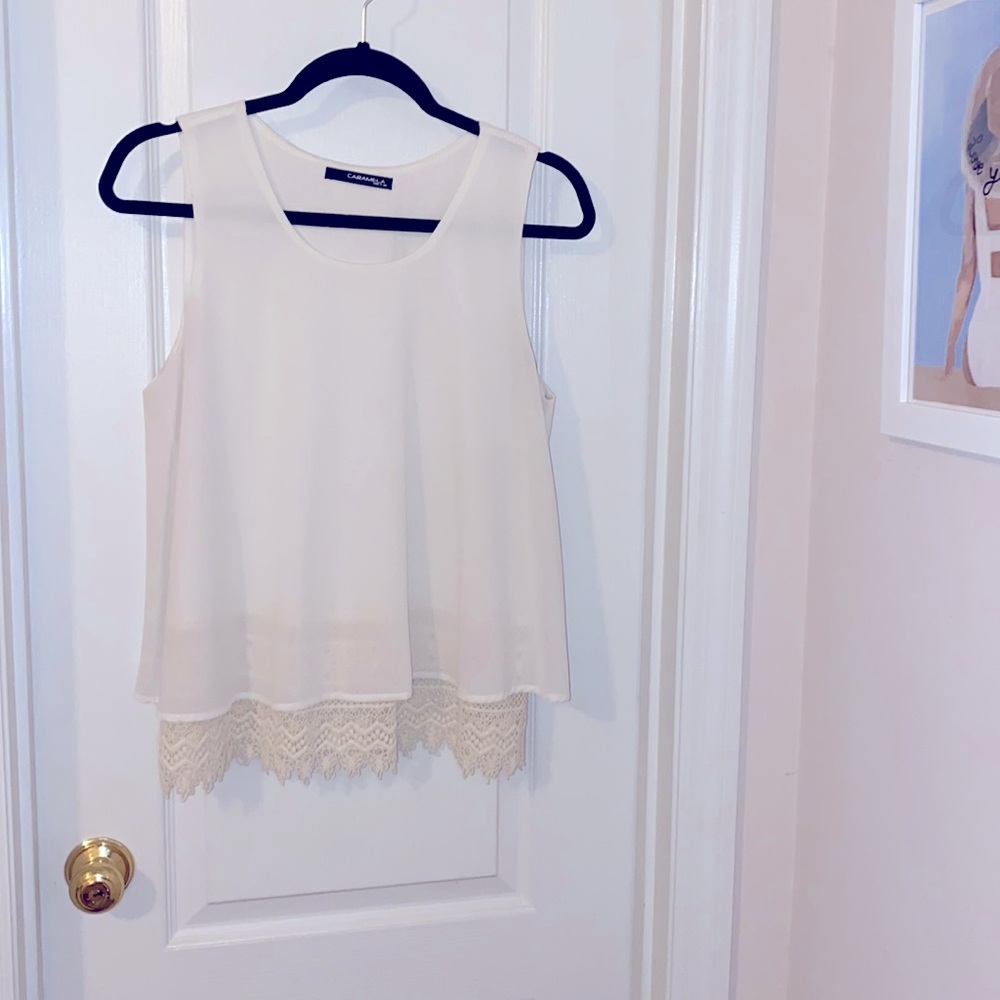 Carmela Sz Sm Ivory Layered Lace Underlay Top